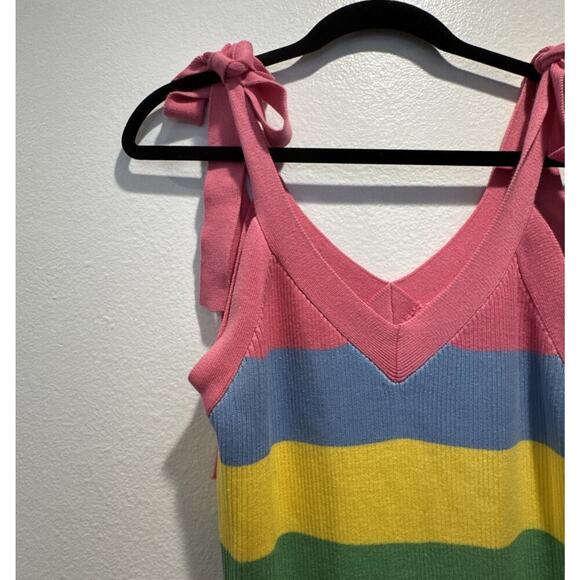 English Factory Size Medium Striped Rainbow Knit MIDI Dress Bodycon PRIDE Slit - Picture 2 of 10